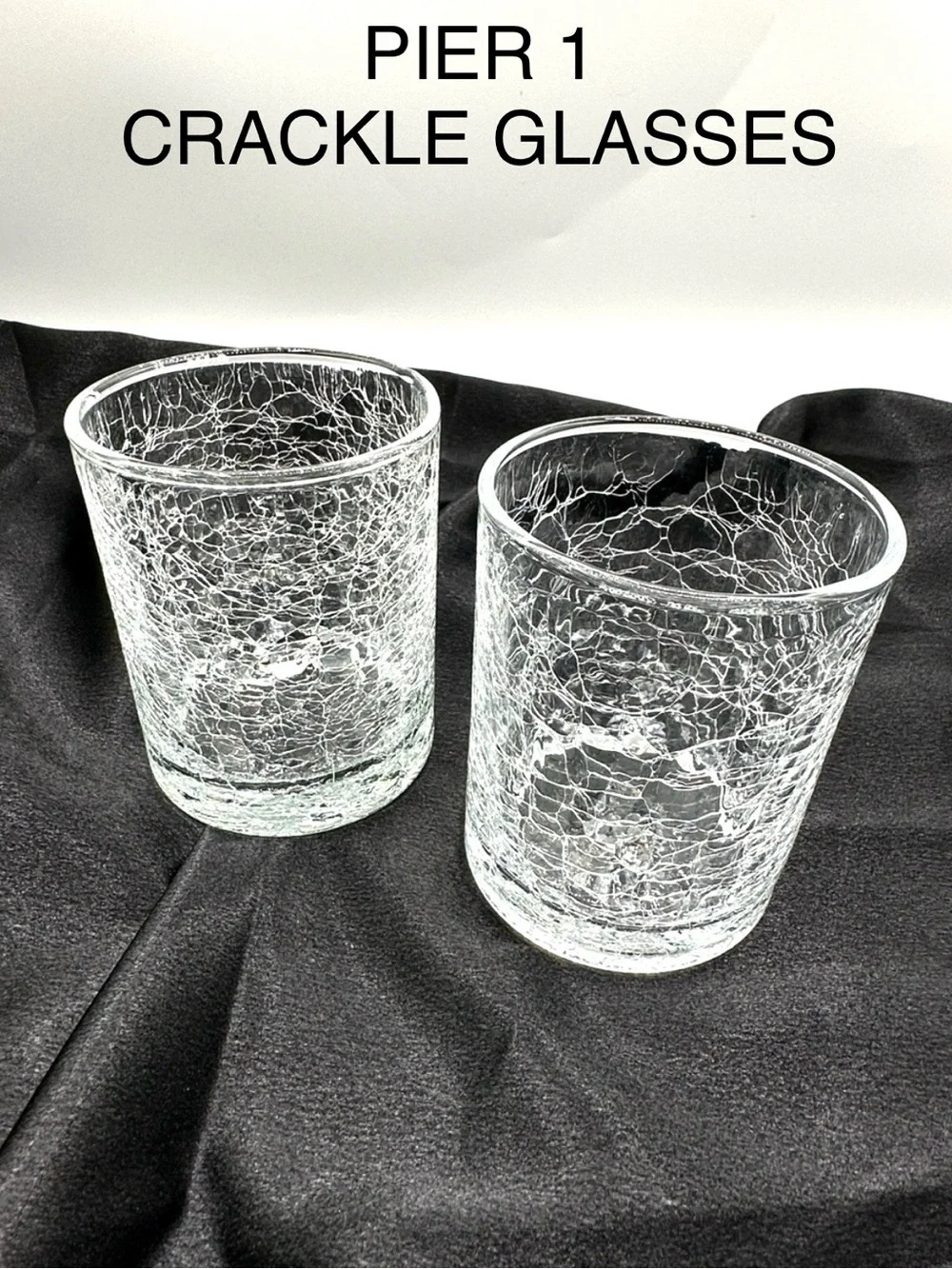 2- Pier1 Crackle Flat Tumbler Double High Ball Glasses, clear